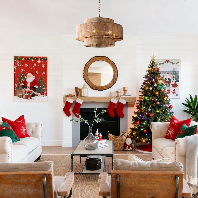 Bohemian Brown Hemp Rope Tiered Drum Chandelier Light - 23.62 "W x 15.16"H