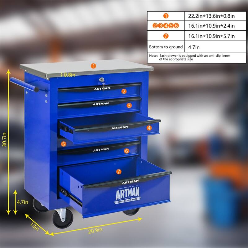 6 Drawers Multifunctional Tool Cart w/Wheels,Metal Rolling Tool Cart