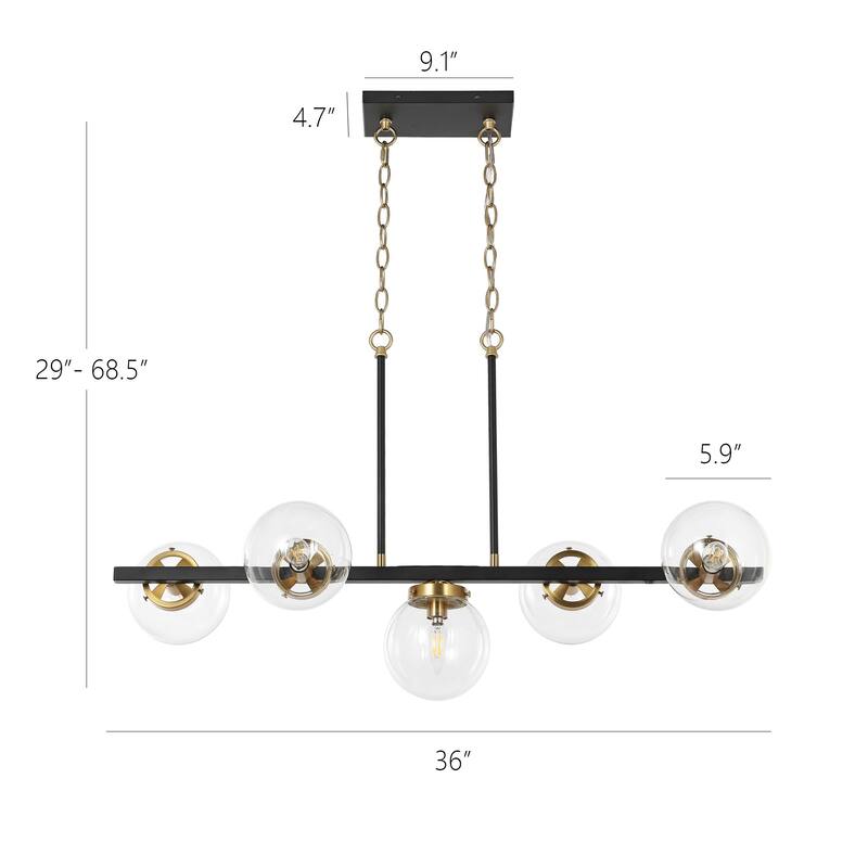 GetLedel 5-Light Kitchen Island Linear Pendant with Glass Globe Shades