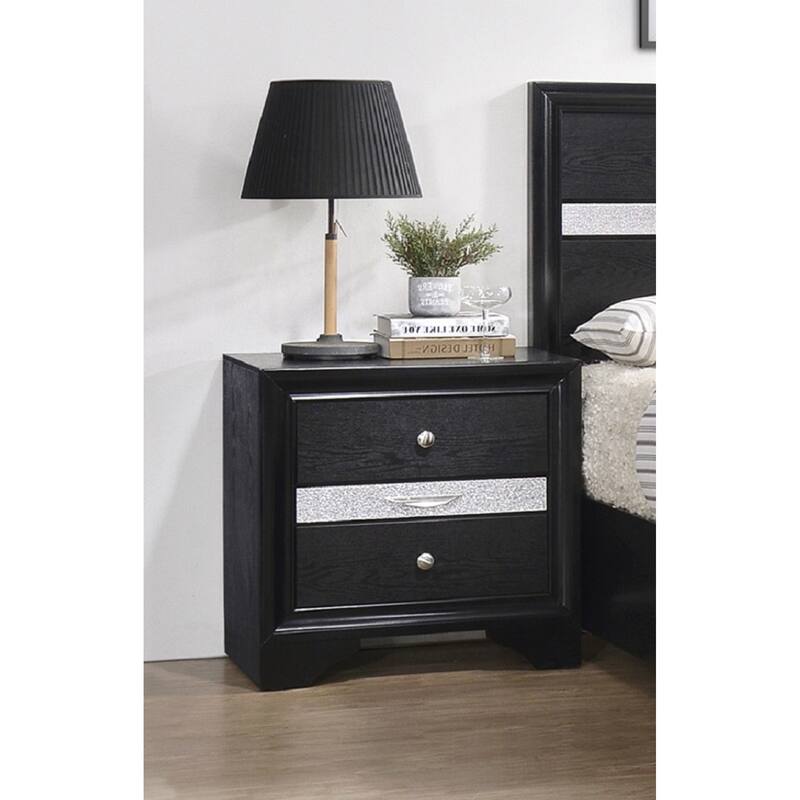 Luxury Silver Nightstand with Jewelry Tray and 3 Drawers - Black