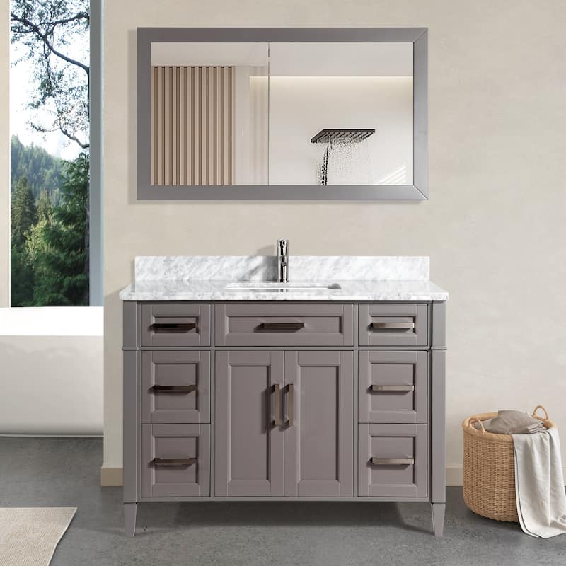 Vanity Art 48-Inch Bathroom Vanity Set with Carrara Marble Top - 22 x 48 x 36 Inches - Grey