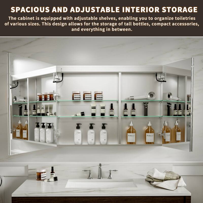 Modland 36"-48"W x 30"H LED Bathroom Medicine Cabinet Dimmable Anti-Fog,Recessed or Surface Mount