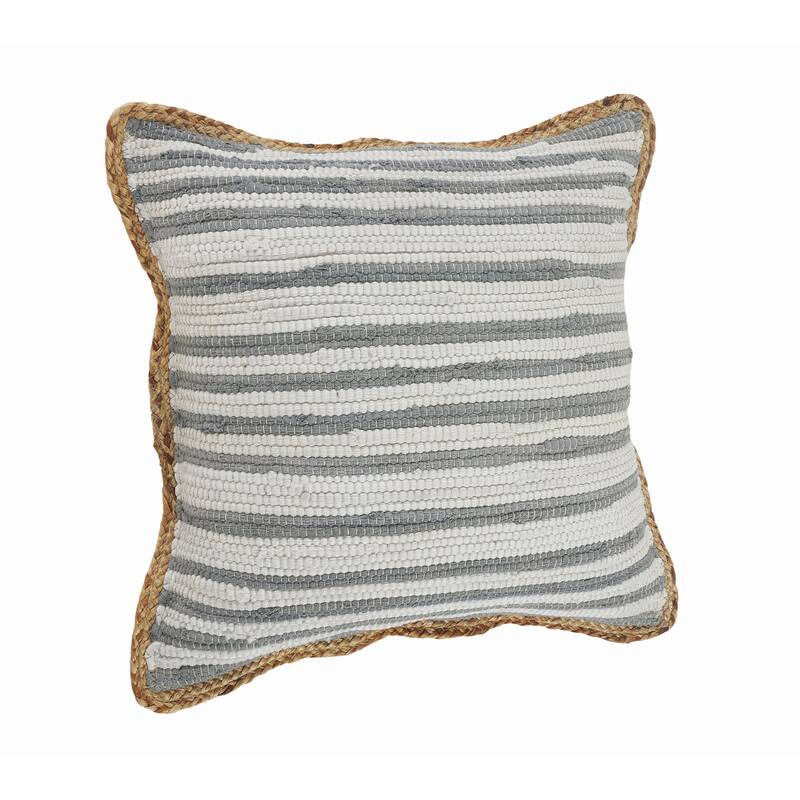 HomeRoots 18" X 18" White Gray And Tan 100% Cotton Striped Zippered Pillow
