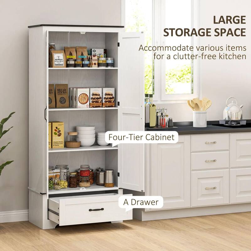 72" Farmhouse Kitchen Pantry Cabinet with Adjustable Shelves