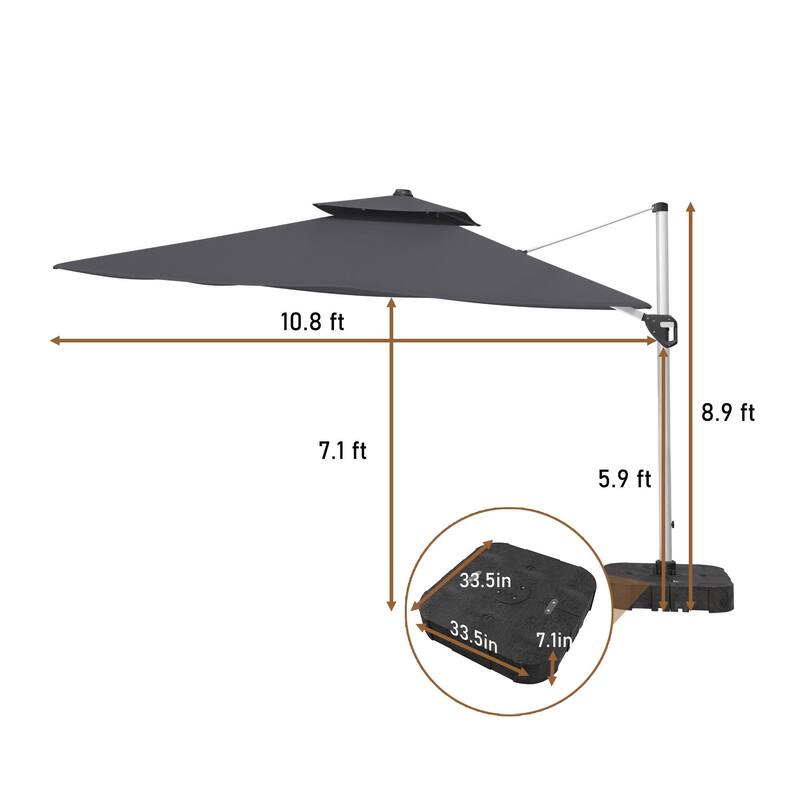11FT Patio Umbrella Outdoor Square Double Top Umbrella with Base