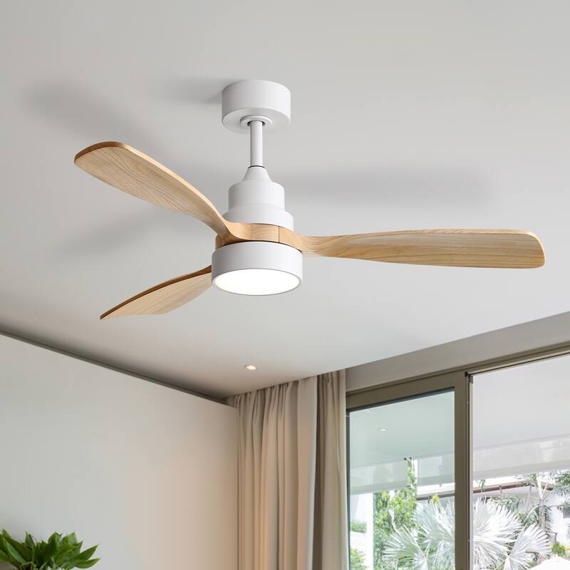Sofucor 48 Inch Ceiling Fan with Light and Remote,Solid Wood Blades Low Profile,Smart Optional Work with Alexa/Google/App