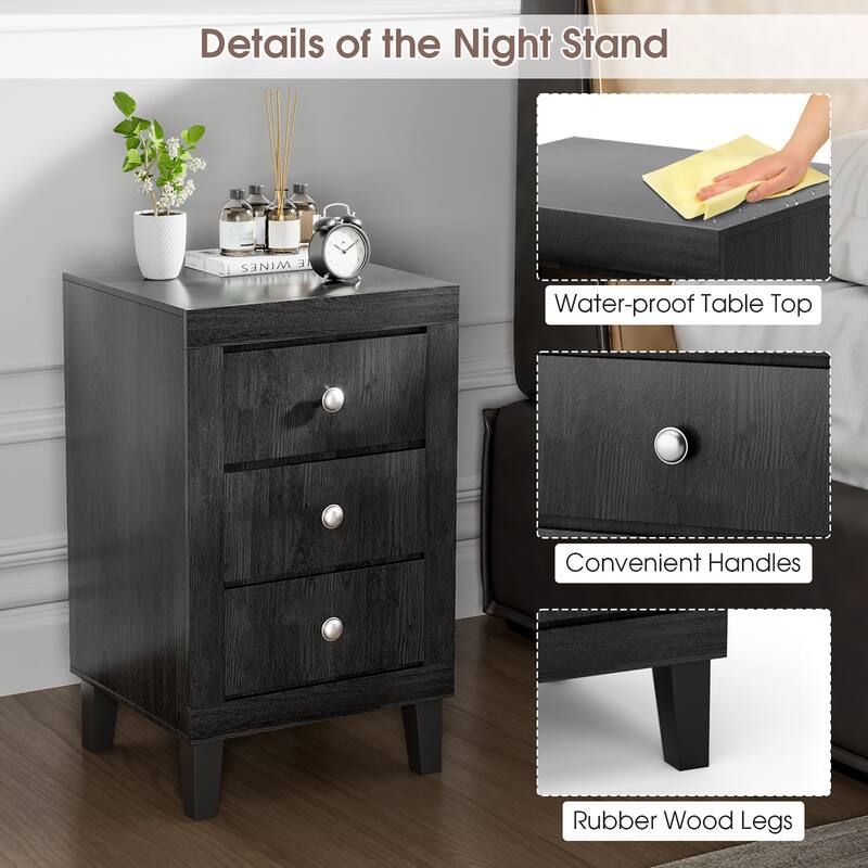 Costway Nightstand Sofa Side Coffee Table with 3 Drawer for Bedroom