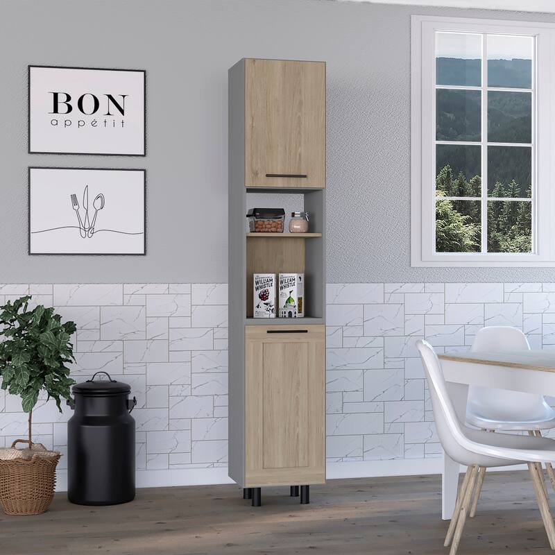 Kitchen Pantry, Double Door, Six Shelves -Light Pine - Multicolor