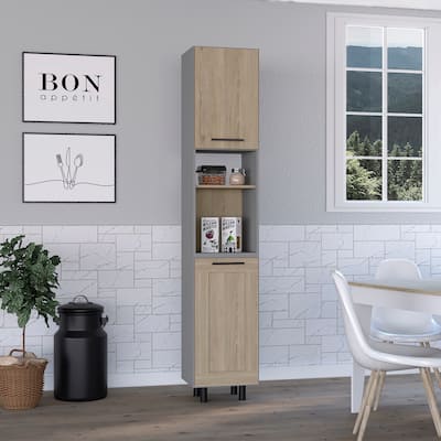 Kitchen Pantry, Double Door, Six Shelves -Light Pine