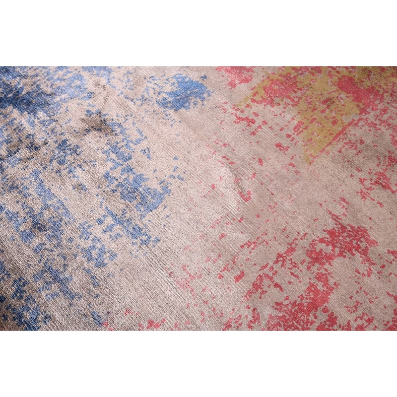 Contemporary Indian Area Rug Handmade Abstract Wool Carpet - 6'7" x 9'8"