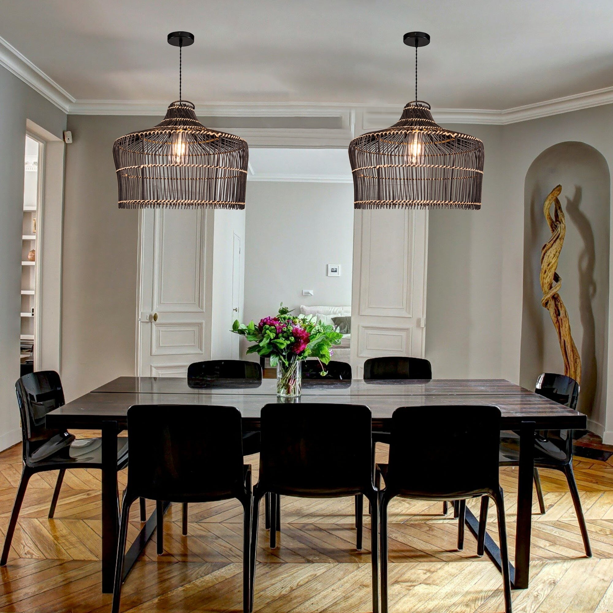 Ele Light Decor Rattan Boho Black Pendant Light