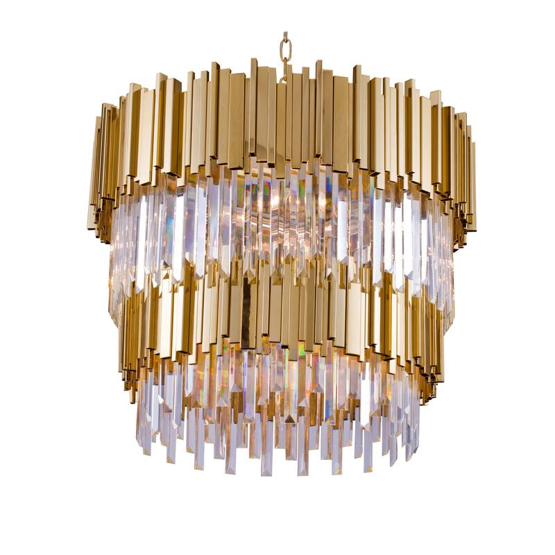 12-Light Gold Stainless Steel Chandelier With Clear Crystals