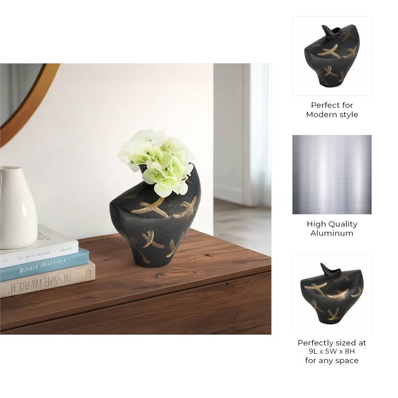 Metal Modern Sculptural Tribal Vase - Black/Gold