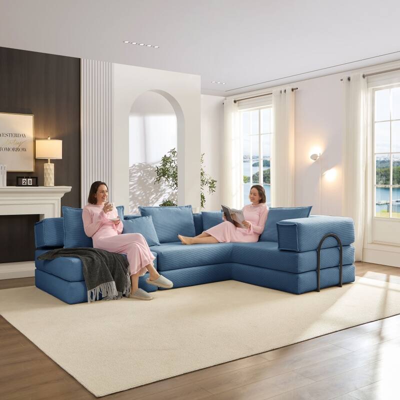118.2" Modular L-Shaped Oversized Upholstered Sectional Sofa Set with 6 Pillows