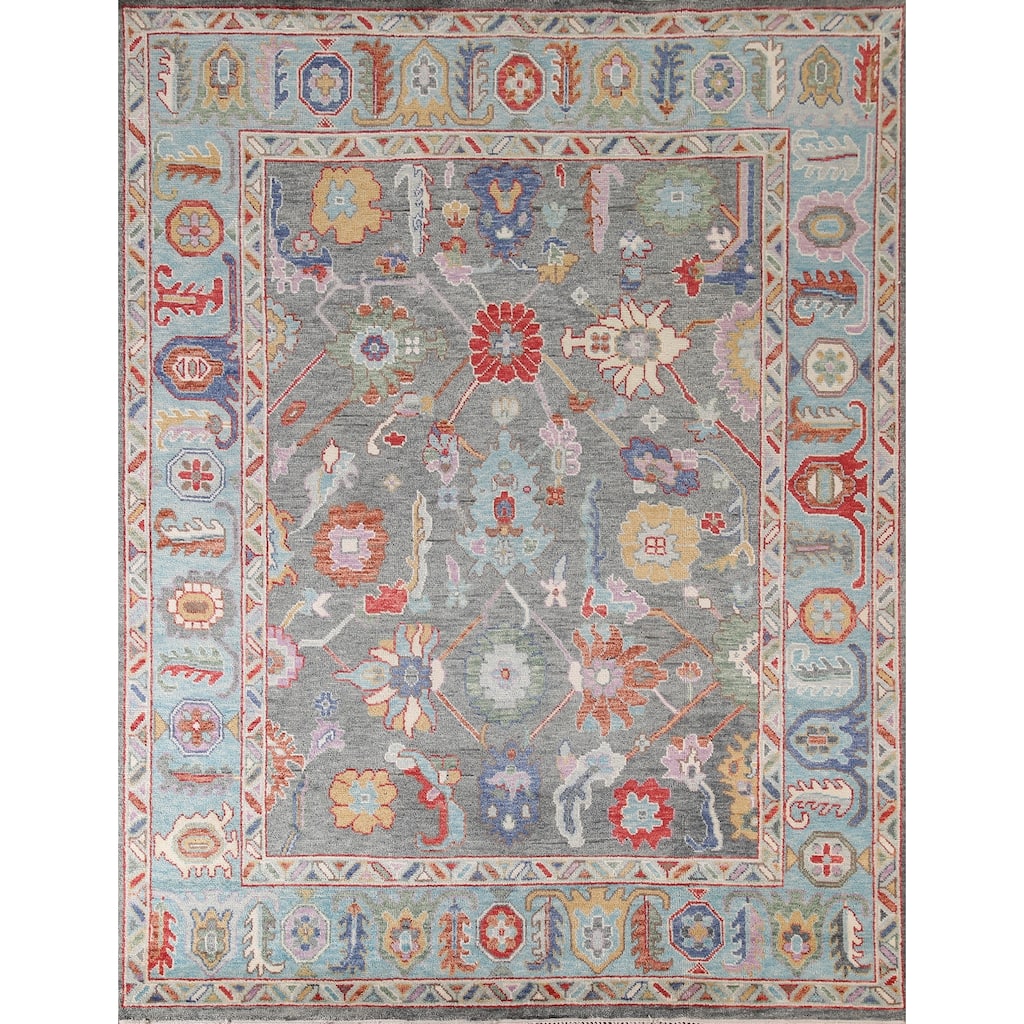 Floral Grey Oushak Oriental Area Rug Handmade Transitional Wool Carpet - 8'1"x 10'0"