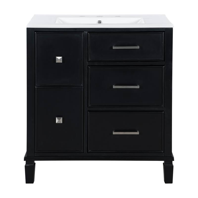 Freestanding Bathroom Vanity with Ceramic Sink & Storage Drawers, 30 Inch Vanity Set