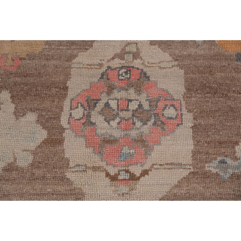Hand Knotted Oriental 100% Wool Carpet Transitional Geometric Brown Oushak Area Rug - 12' 6'' X 8' 11''