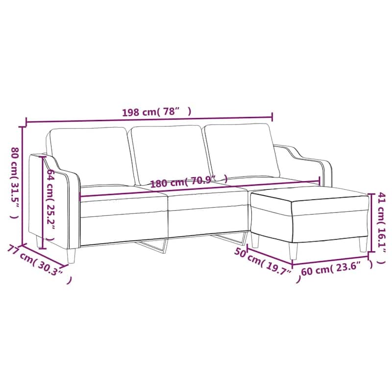 vidaXL Sofa 3-Seater Couch Sofa Armchair with Footstool for Living Room Fabric - 31.5 x 77.9 x 31.5 in