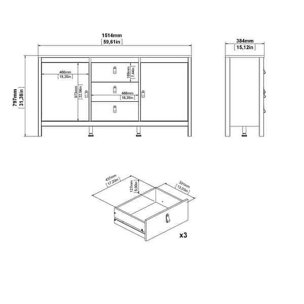 dimension image slide 6 of 10, Porch & Den Madrid 2-Door Sideboard with 3-Drawers
