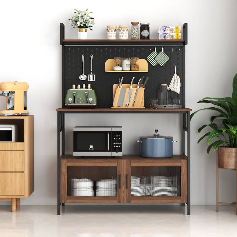 Kitchen Organizer Bakers Rack with Door, Microwave Oven Stand, Utility Storage Shelf