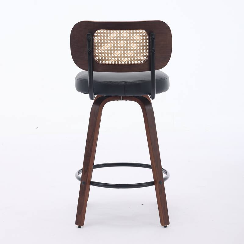 Set of 2 Counter Height Bar Stools - Rattan Counter Height Stools with Cane Back, Upholstered Seat, Swivel Counter Stools
