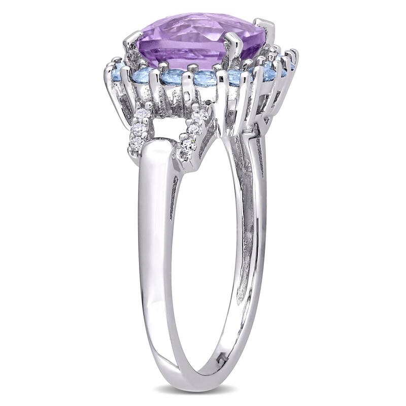 Miadora Sterling Silver Cushion-cut Amethyst, Tanzanite and Diamond Ring