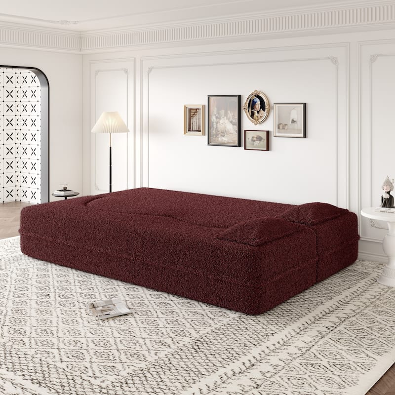 Modern Convertible Floor Folding Sleeper Sofa with 2 Pillows
