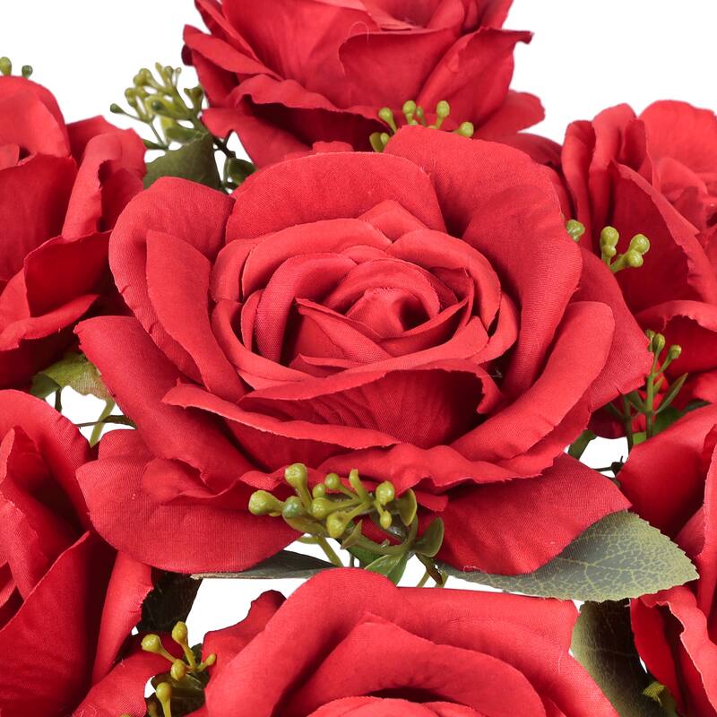 Set of 2 Deluxe Red Artificial Elegant Rose Flower Stem Bush Bouquet 17in - 17" L x 10" W x 10" DP