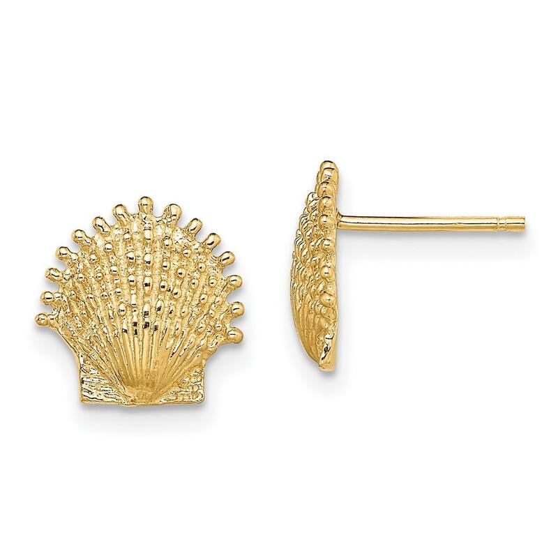 Curata 10k Yellow Gold Beaded Scallop Shell Post Earrings - 10.4x10.4mm
