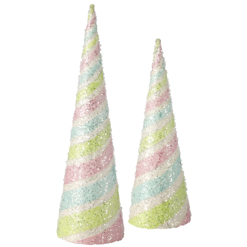 Set of 2 Glittered Candy Stripe Cone Christmas Trees 20" - under-3-feet