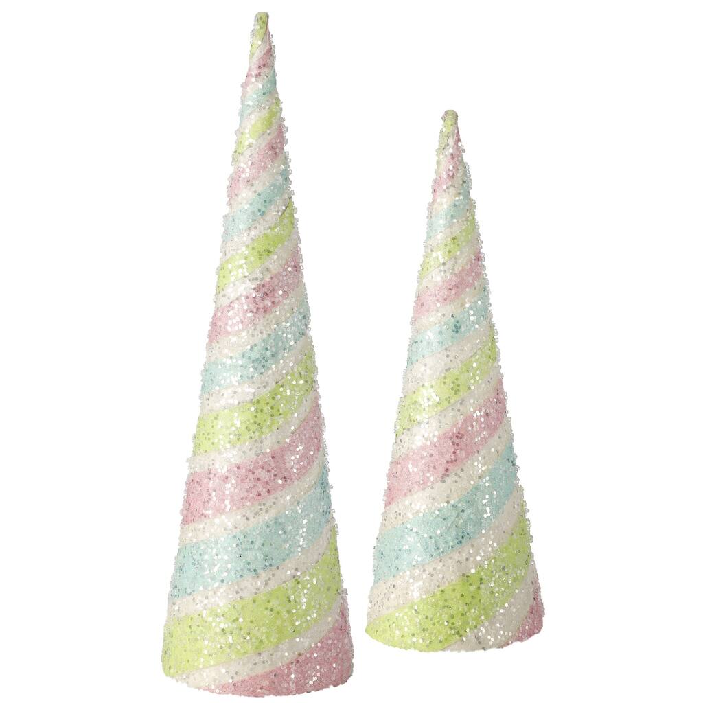 Set of 2 Glittered Candy Stripe Cone Christmas Trees 20" - under-3-feet