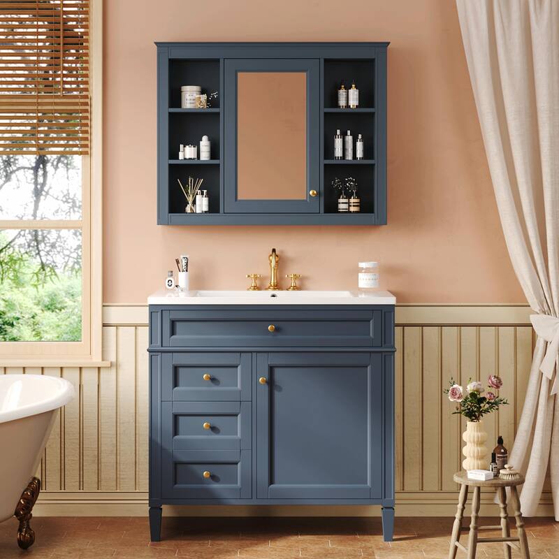 36'' Bathroom Vanity with Top Sink - Modern Storage Cabinet with Mirror
