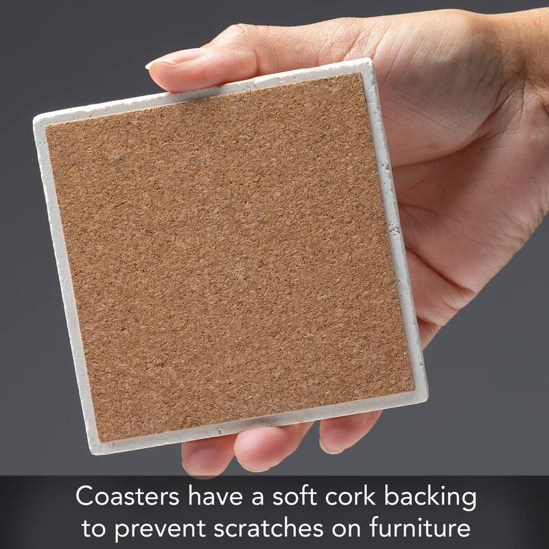 Blue Medallion 4 Pack Natural Shell Stone Absorbent Coasters with Protective Cork Backing Manufactured in The USA