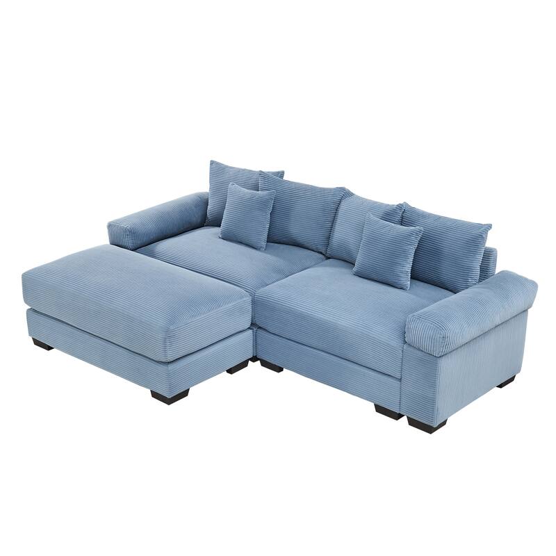 Roomfitters 82.6"/92" Modular L-Shape Sectional, Corduroy Cloud Couch with Ottoman & 6 Pillows