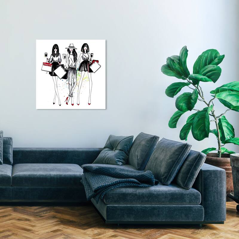 Wynwood Studio Canvas Fashion and Glam Doll Memories - Shopping Spree Black and Glam Wall Art Canvas Print - 30 x 30