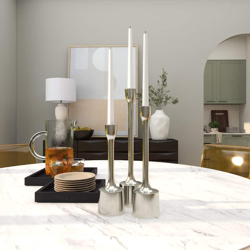 Aluminum Metal Slim Candle Holder with Block Bases - Set of 3 Silver or Gold - CosmoLiving by Cosmopolitan