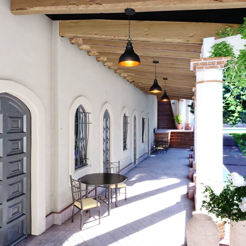 Outdoor Pendant Light - Bronze Gold Asian Allure Barn Dome - Modern Exterior Lighting - 61