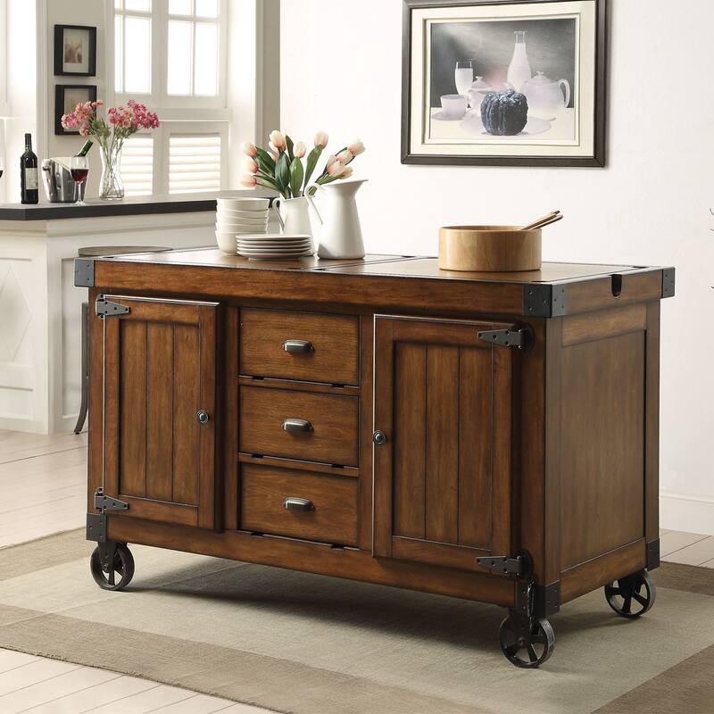 Kitchen Cart with 3 Drawers in Antique Tobacco