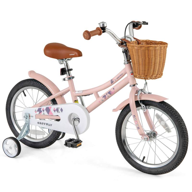 Costway 12"/14"/16"/18" Kids Bike with Height Adjustable Handlebar - See Details - 16“Pink