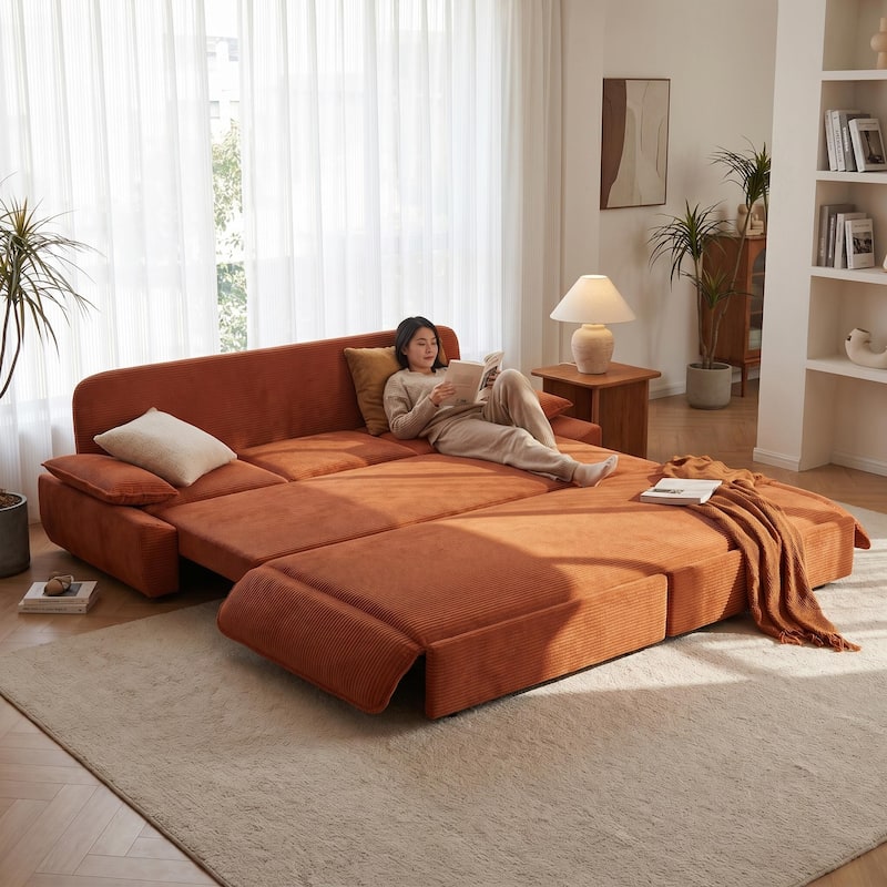 Homy Casa 73.2''/94.5" Queen/King Pull Out Sofa Bed, 3-in-1 Corduroy/Velvet Sleeper Couch