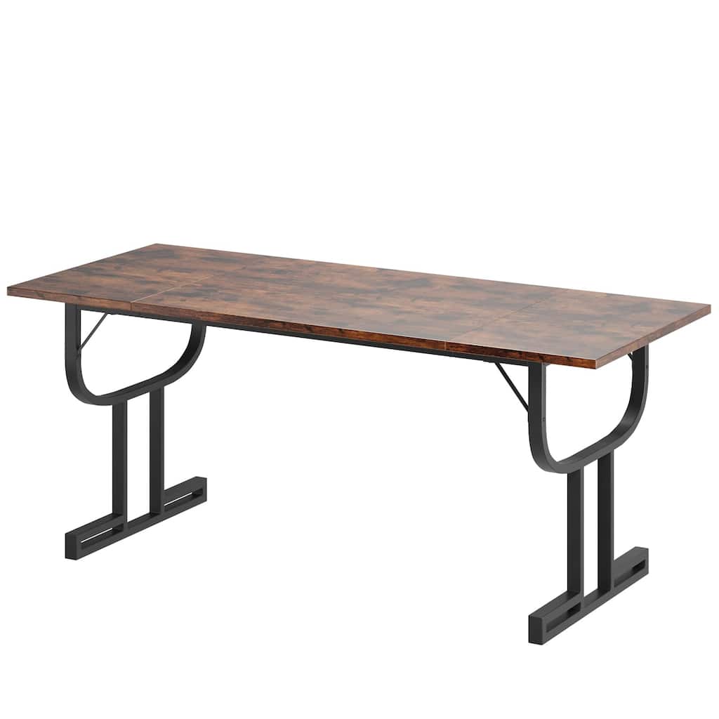 70.9 Inch Dining Table, Farmhouse Kitchen Table for 6~8 People, Kitchen & Dining Room Tables with Heavy Duty Metal Frame - black