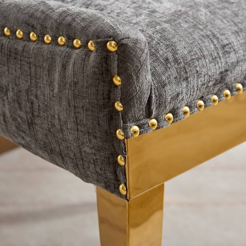 Chenille Dining Chairs, Modern Style with Curved Gold - Plated Legs & Rivet Trim, Upholstered Comfort for Dining/Lounge