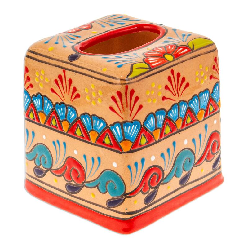 Novica Handmade Spring Convenience Ceramic Tissue Box Cover