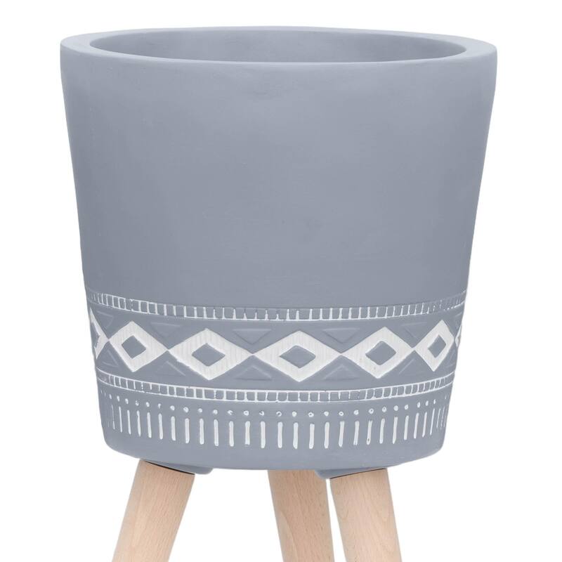 10/12" Diamond Ceramic Planter with Wood Legs,Set of 2