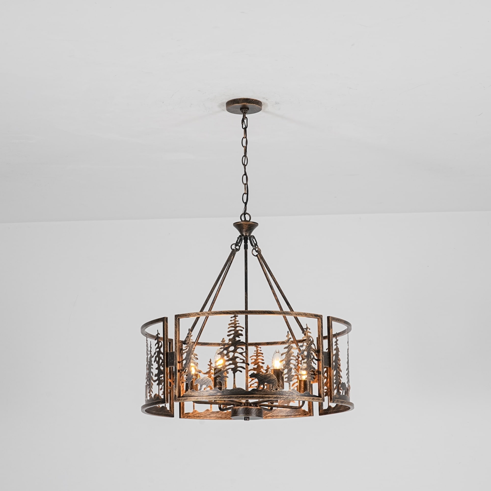 6-Light Black & Gold Iron Chandelier with Adjustable Chain for Rustic Lodge Spaces - 26 in. W x 26.4 in. H