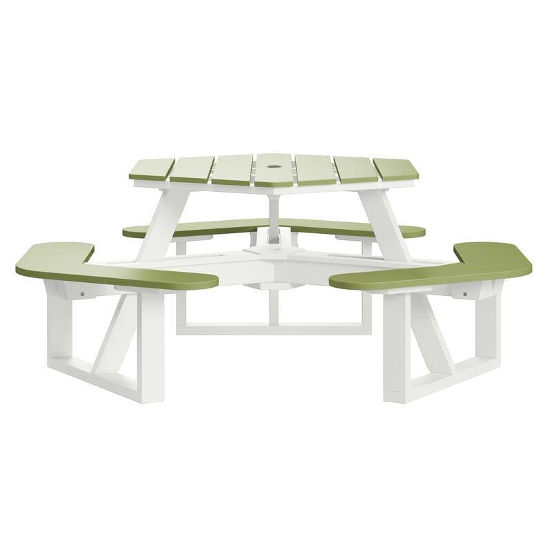 Shoreline Hexagon Picnic Table - White and Palm Green