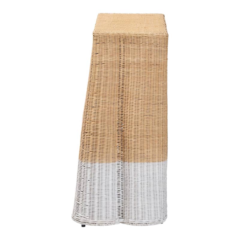 Palm Scallop Natural Rattan Console Table – Handwoven Wicker Accent Table for Hallway or Entryway, Coastal Décor, Rectangle