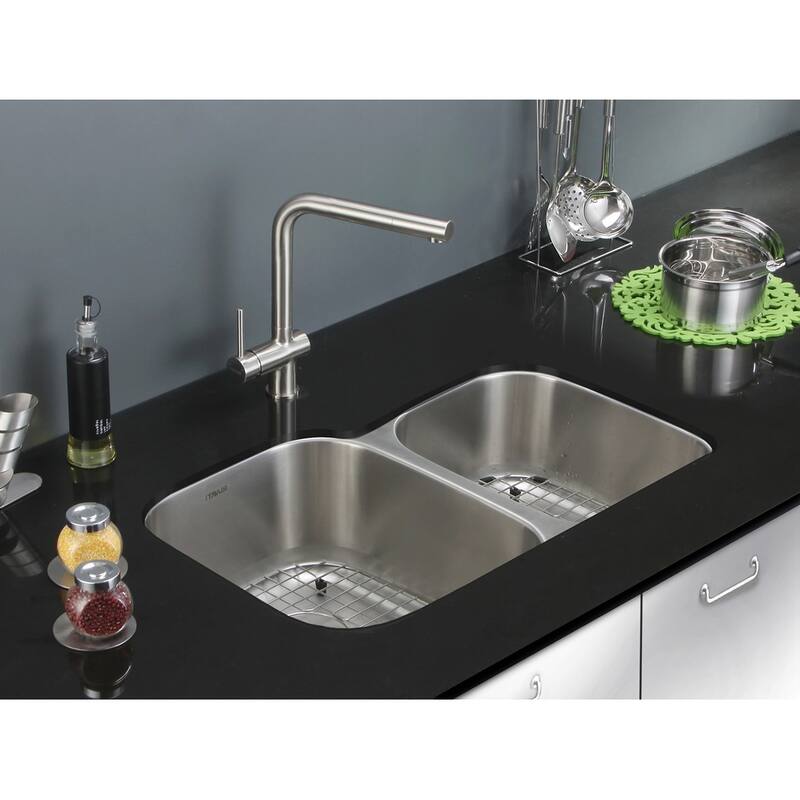 Ruvati 32-inch Undermount 60/40 Double Bowl 16 Gauge Stainless Steel Kitchen Sink - RVM4310 - 32-1/8″ x 20-5/8″