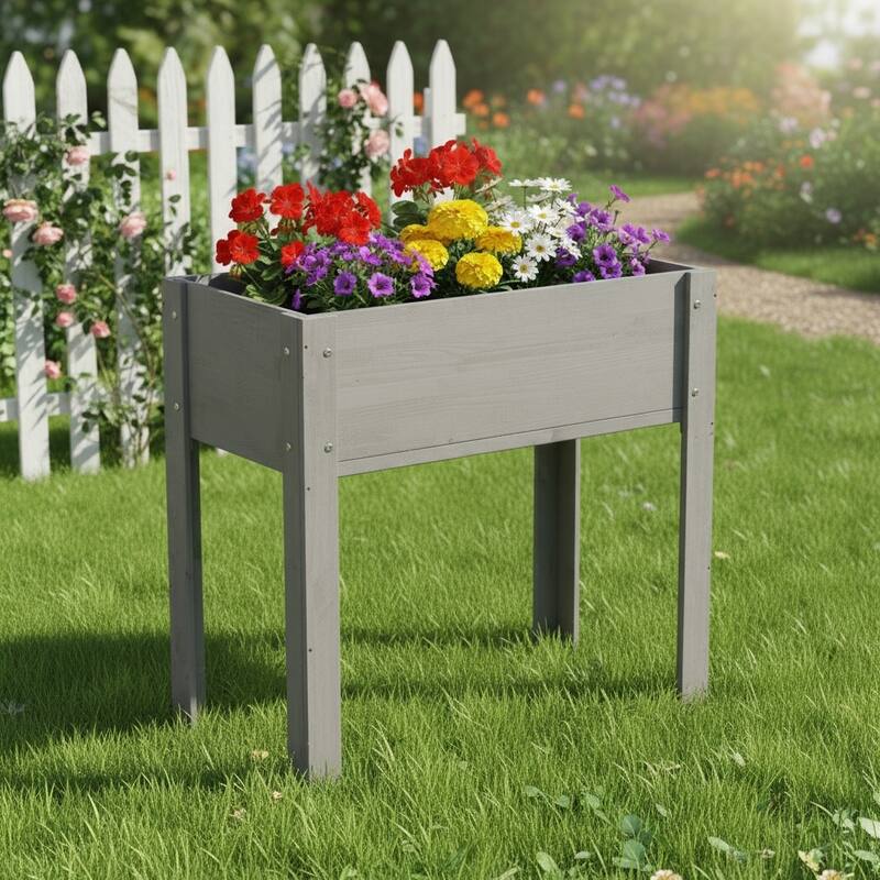 Natural Elevated Planter Box for Outdoor Use with Eco-Friendly Finish