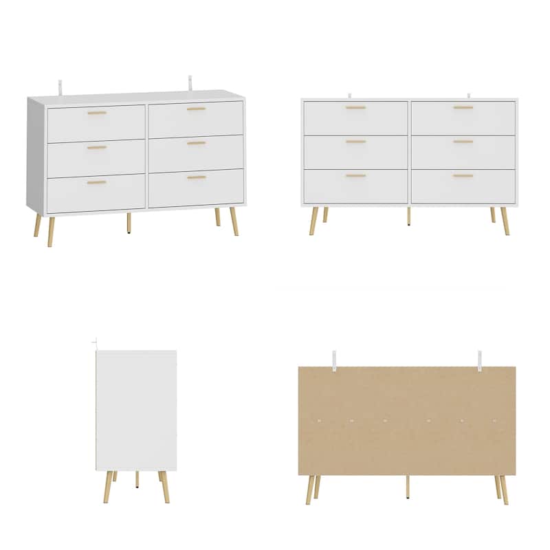 Modern 6-Drawer Dresser with Gold Legs and Handles, 47.2" Wide Mid-Century Bedroom Dresser Chest